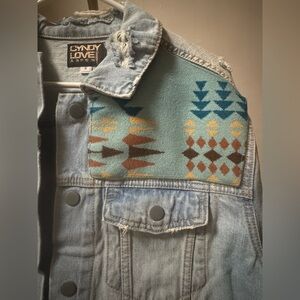 Cindy Love Denim Jacket with Tribal Pattern